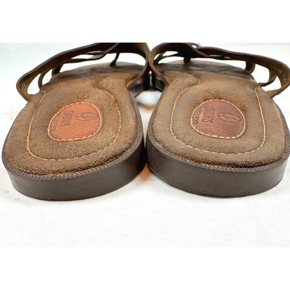 Vtg GH Bass Sunjuns Beach Bum Mens 12M Tan Leather Thong Sandals Brazil Classic